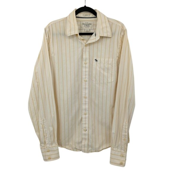 Vintage Abercrombie & Fitch Stripe Shirt Men Size L Preppy Butter Yellow Coastal - Picture 1 of 14